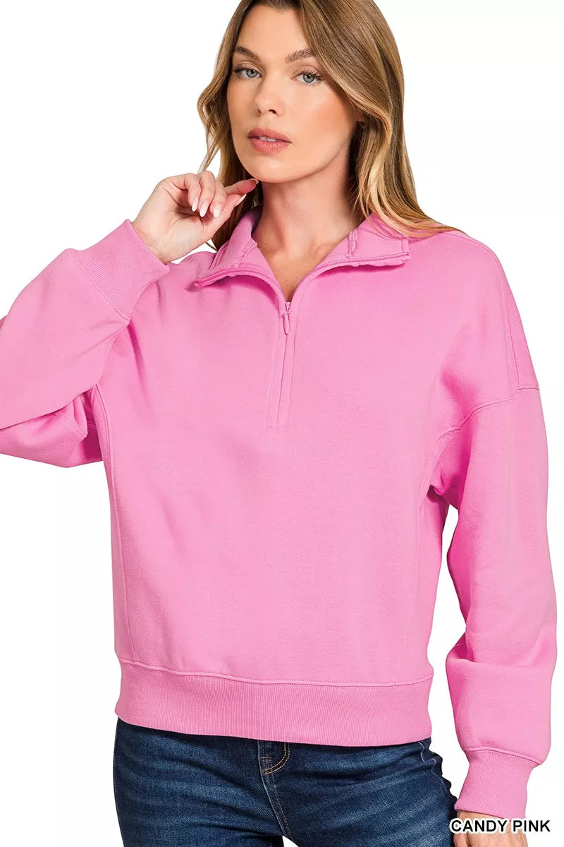 Fashorio Zenana Fleece High Neck Half Zip Sweatshirt