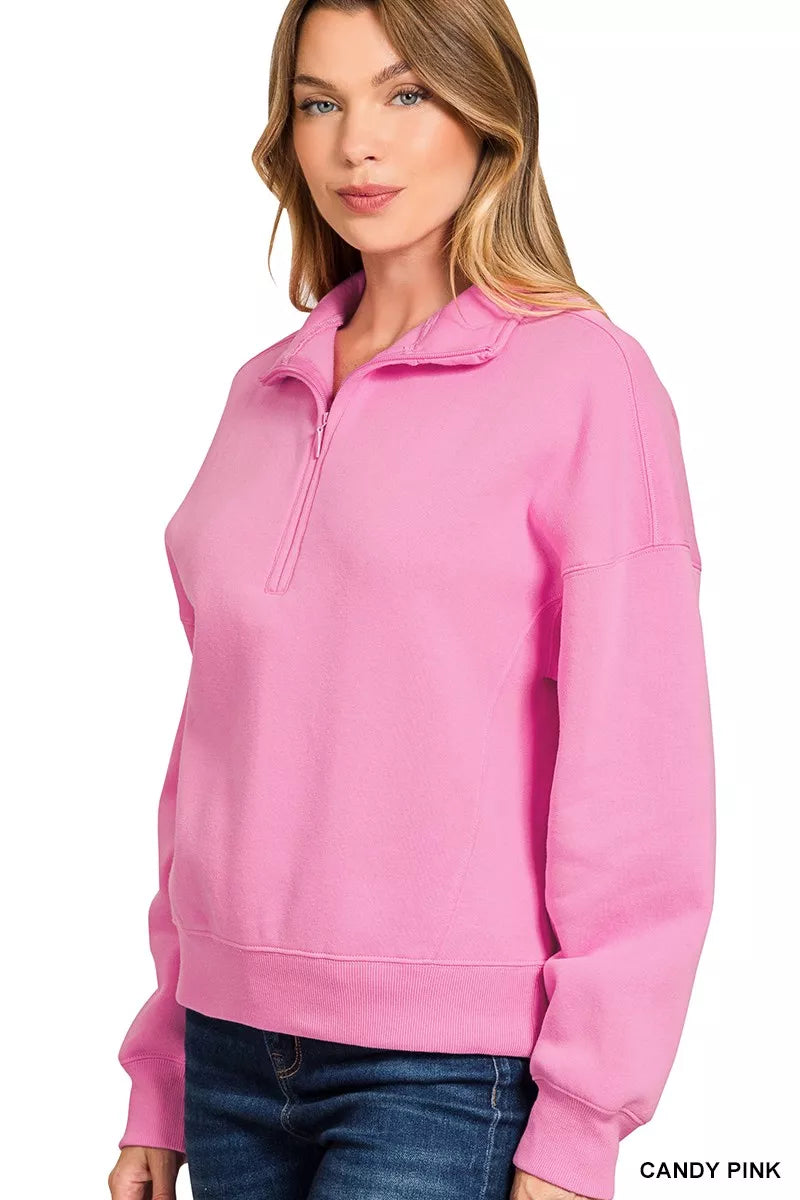 Fashorio Zenana Fleece High Neck Half Zip Sweatshirt