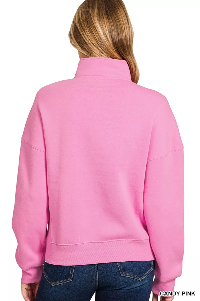 Fashorio Zenana Fleece High Neck Half Zip Sweatshirt