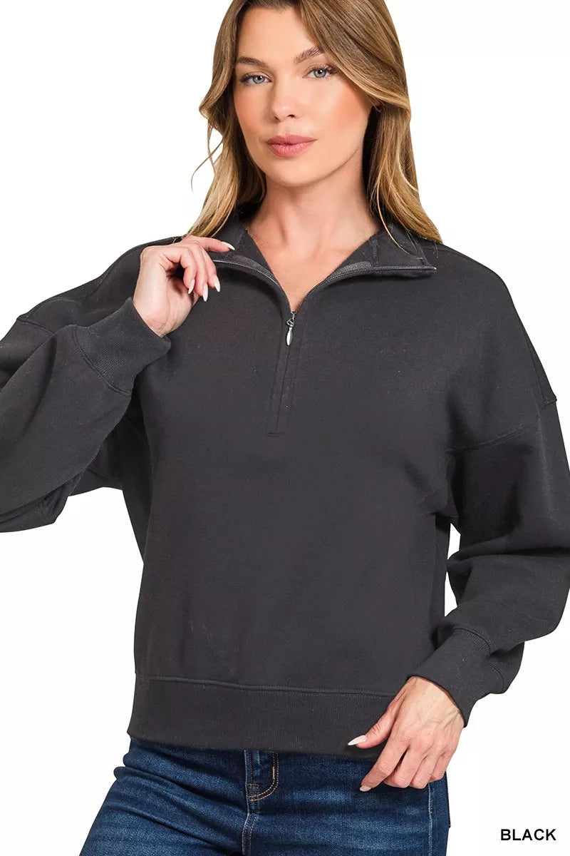 Fashorio Zenana Fleece High Neck Half Zip Sweatshirt