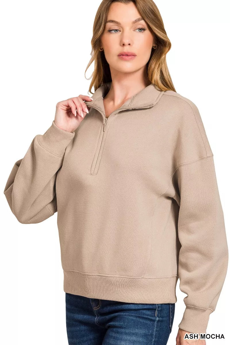Fashorio Zenana Fleece High Neck Half Zip Sweatshirt