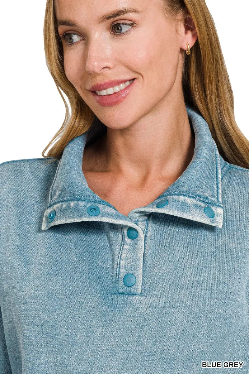 Fashorio Zenana Fleece Washed High Neck Kangaroo Pocket Sweatshirt