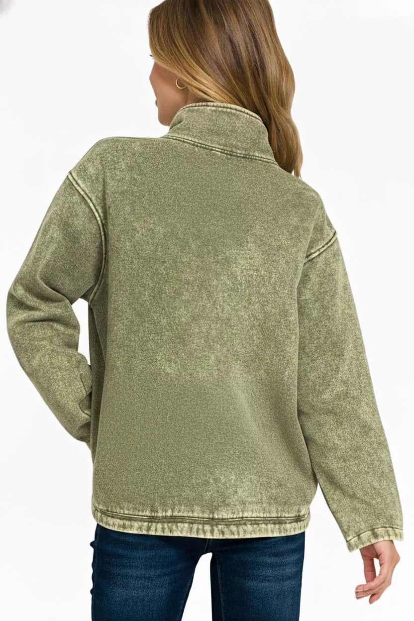 Fashorio Zenana Fleece Washed High Neck Kangaroo Pocket Sweatshirt
