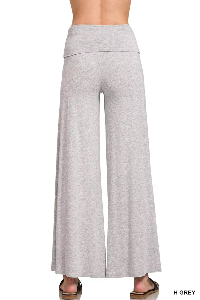 Fashorio Zenana Fold Over Waist Comfy Wide Leg Pants