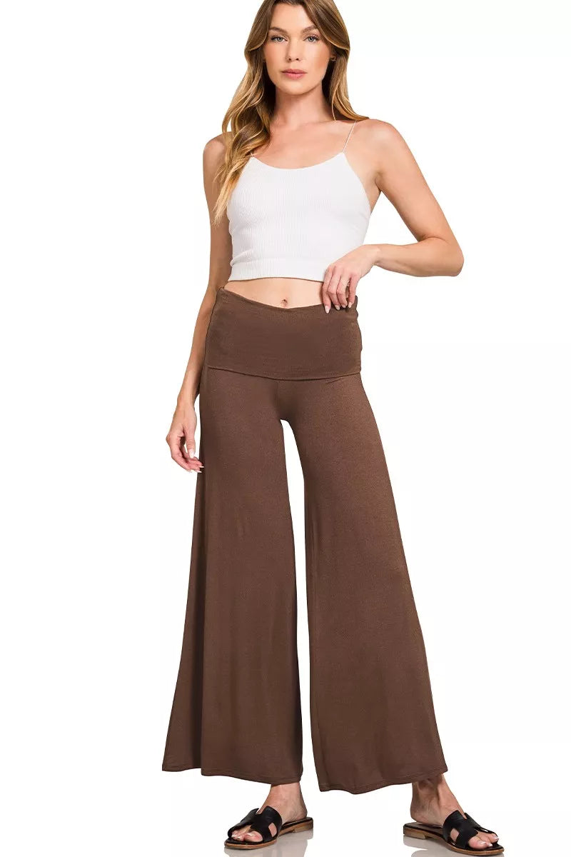 Fashorio Zenana Fold Over Waist Comfy Wide Leg Pants