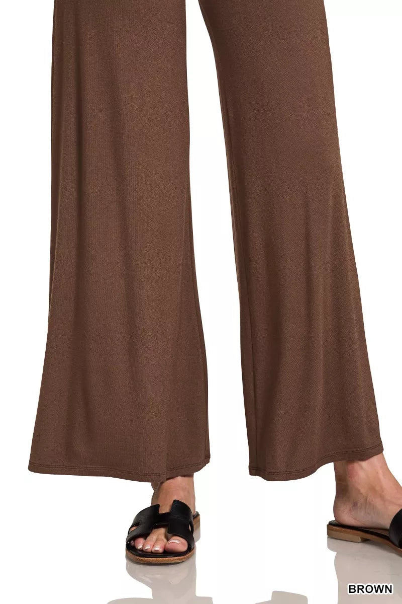 Fashorio Zenana Fold Over Waist Comfy Wide Leg Pants