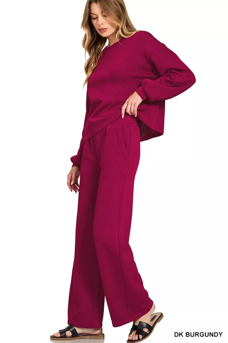 Fashorio Zenana French Rib Pullover and Pants Set