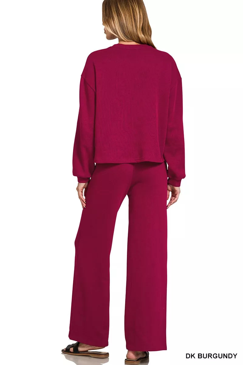 Fashorio Zenana French Rib Pullover and Pants Set