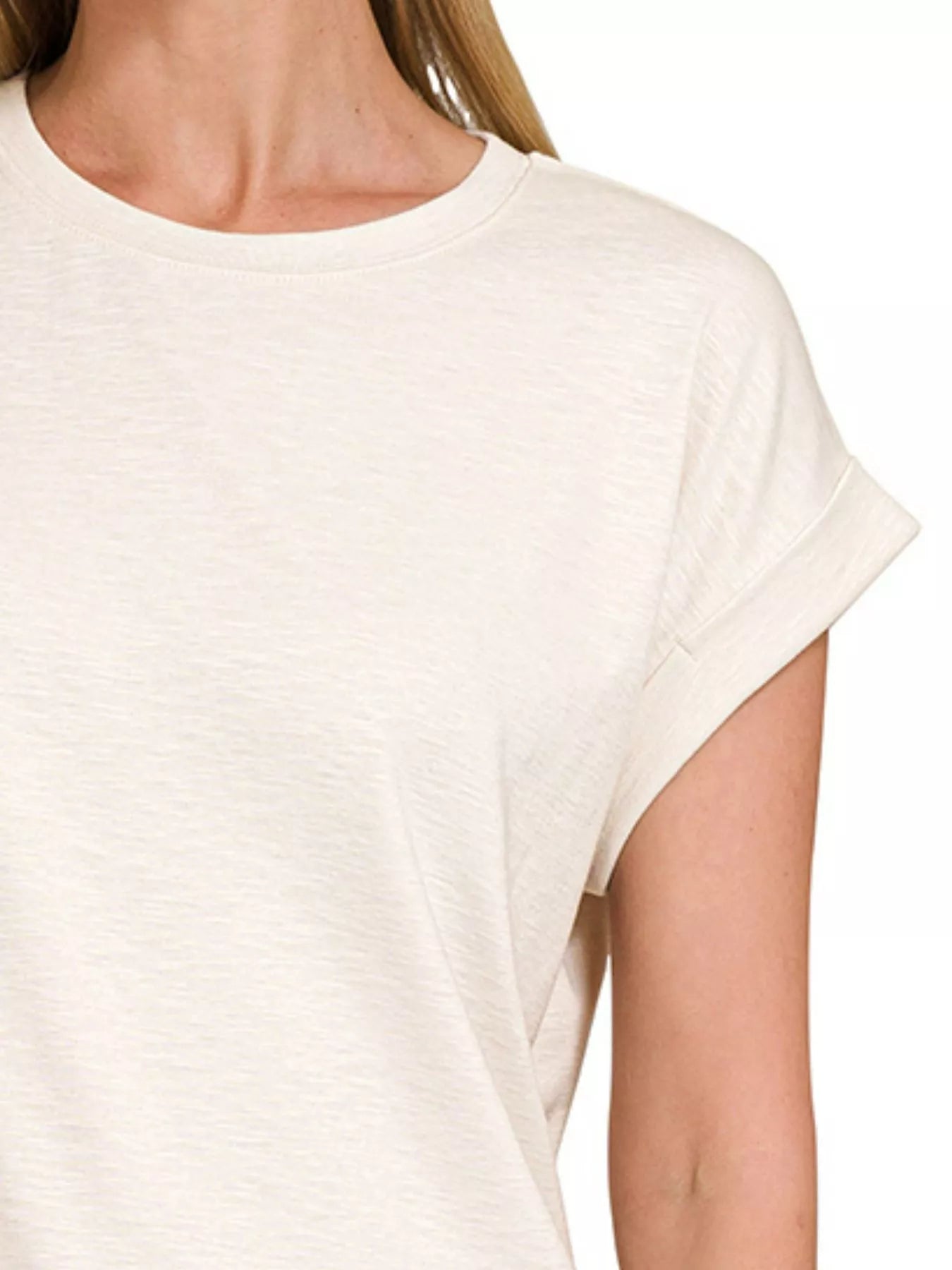 Fashorio Zenana Full Size Cotton Modal Slub Rolled Sleeve T-Shirt Plus Size