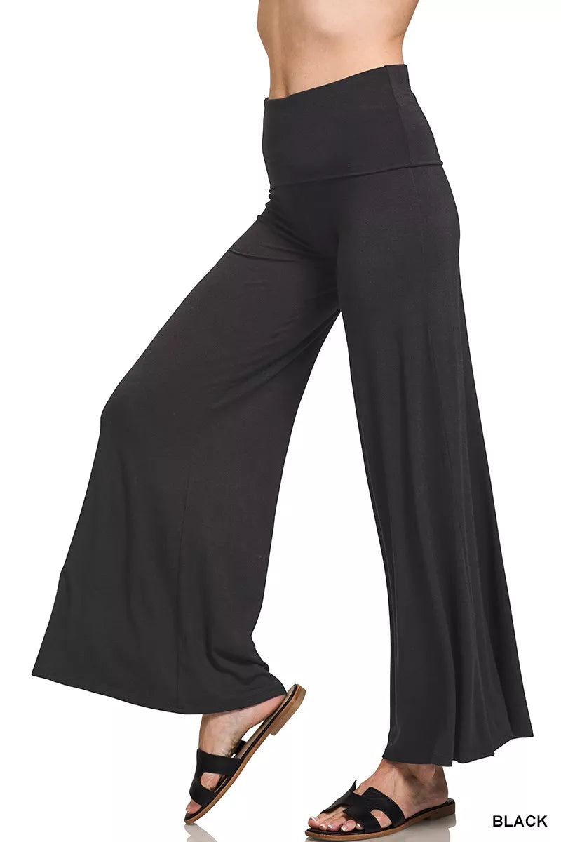 Fashorio Zenana Full Size Fold Over Waist Comfy Wide Leg Pants Plus Size