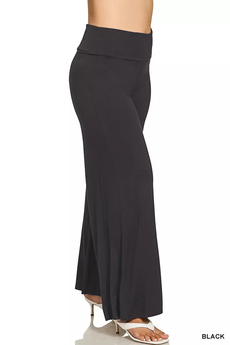 Fashorio Zenana Full Size Fold Over Waist Comfy Wide Leg Pants Plus Size