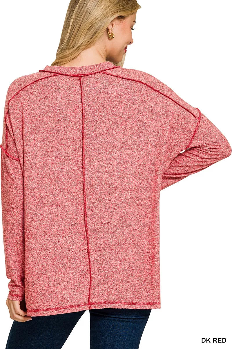 Fashorio Zenana Full Size Melange Hacci Exposed Seam Hi-low Tee Plus Size