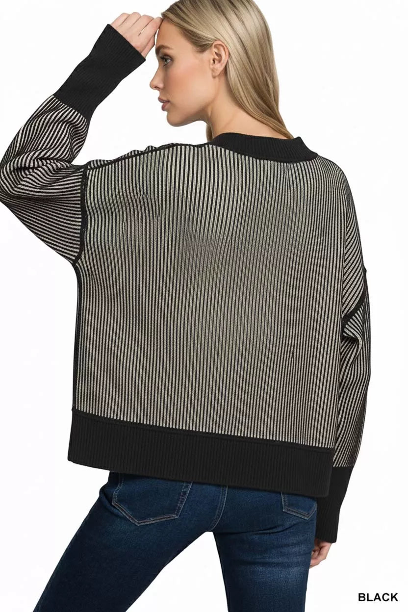 Fashorio Zenana Ribbed Exposed Seam Two Tone Sweater