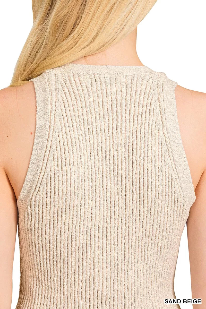 Fashorio Zenana Ribbed Knit Button-Down Sweater Vest
