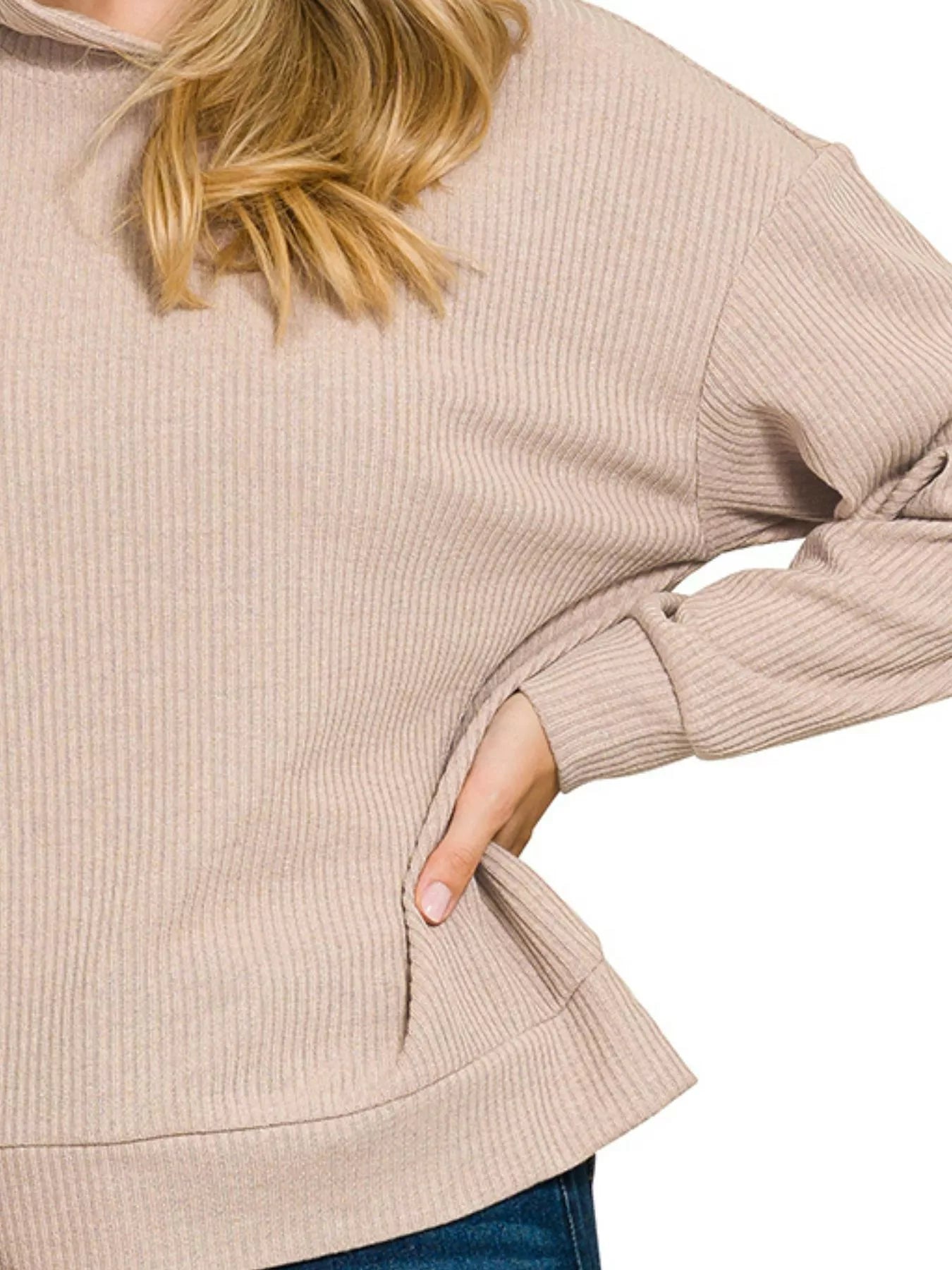 Fashorio Zenana Ribbed Long Sleeve Hoodie