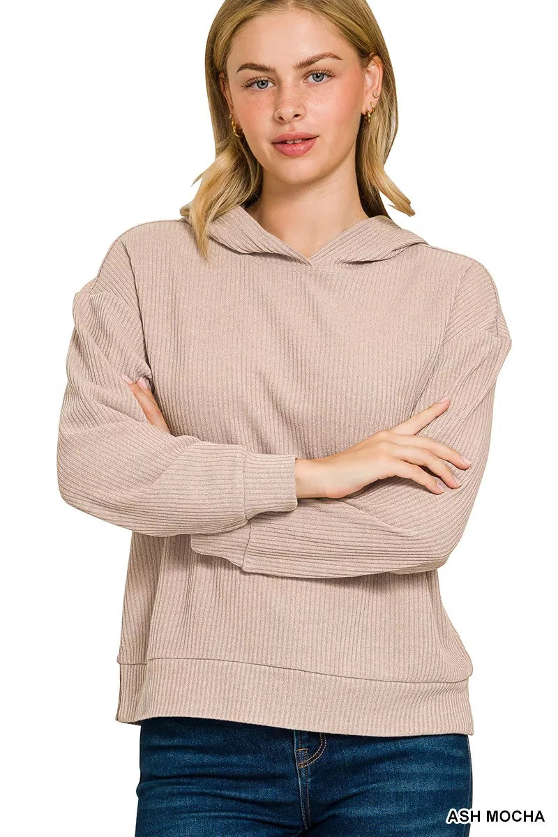 Fashorio Zenana Ribbed Long Sleeve Hoodie