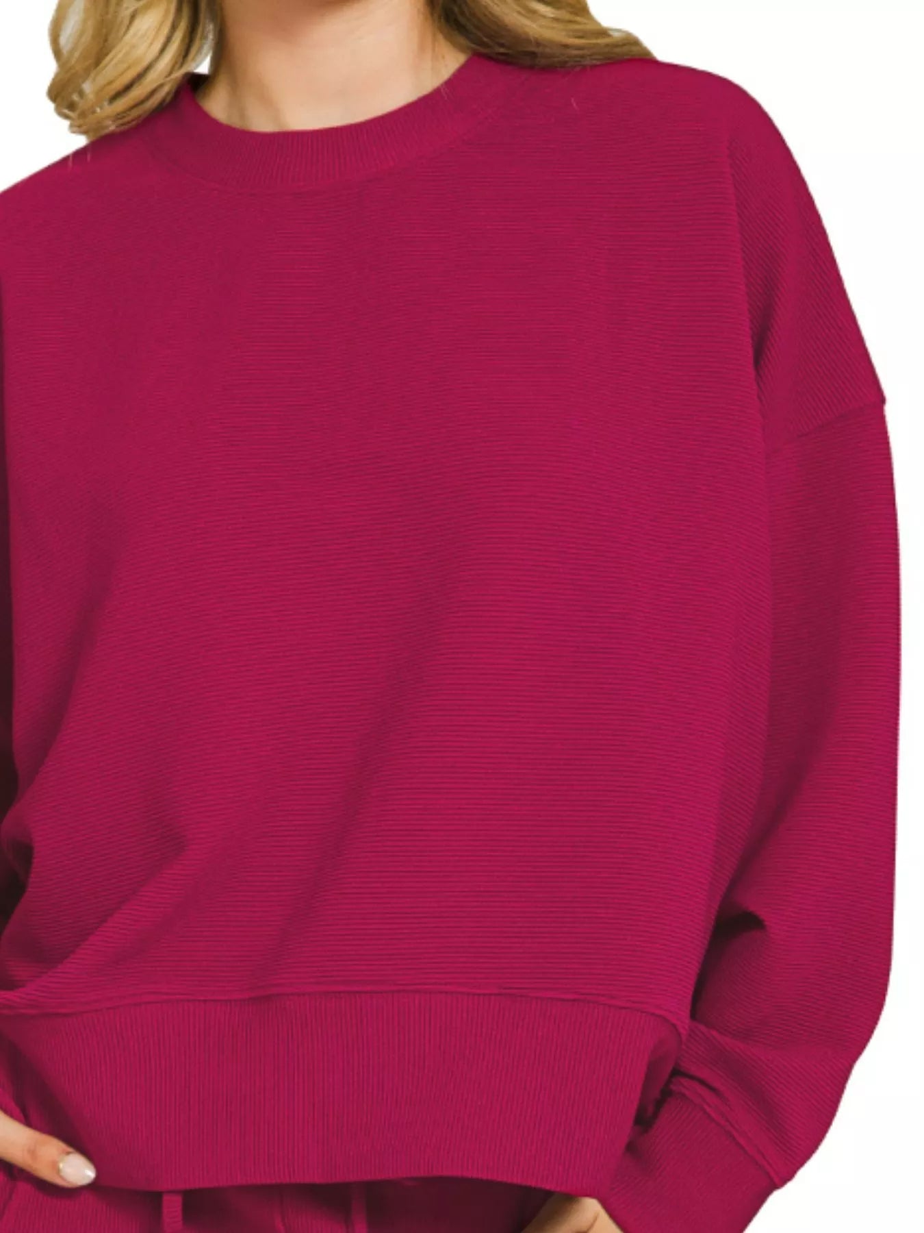 Fashorio Zenana Ribbed Round Neck Pullover and Shorts Set