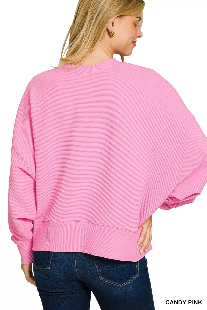 Fashorio Zenana Ribbed Round Neck Pullover and Shorts Set