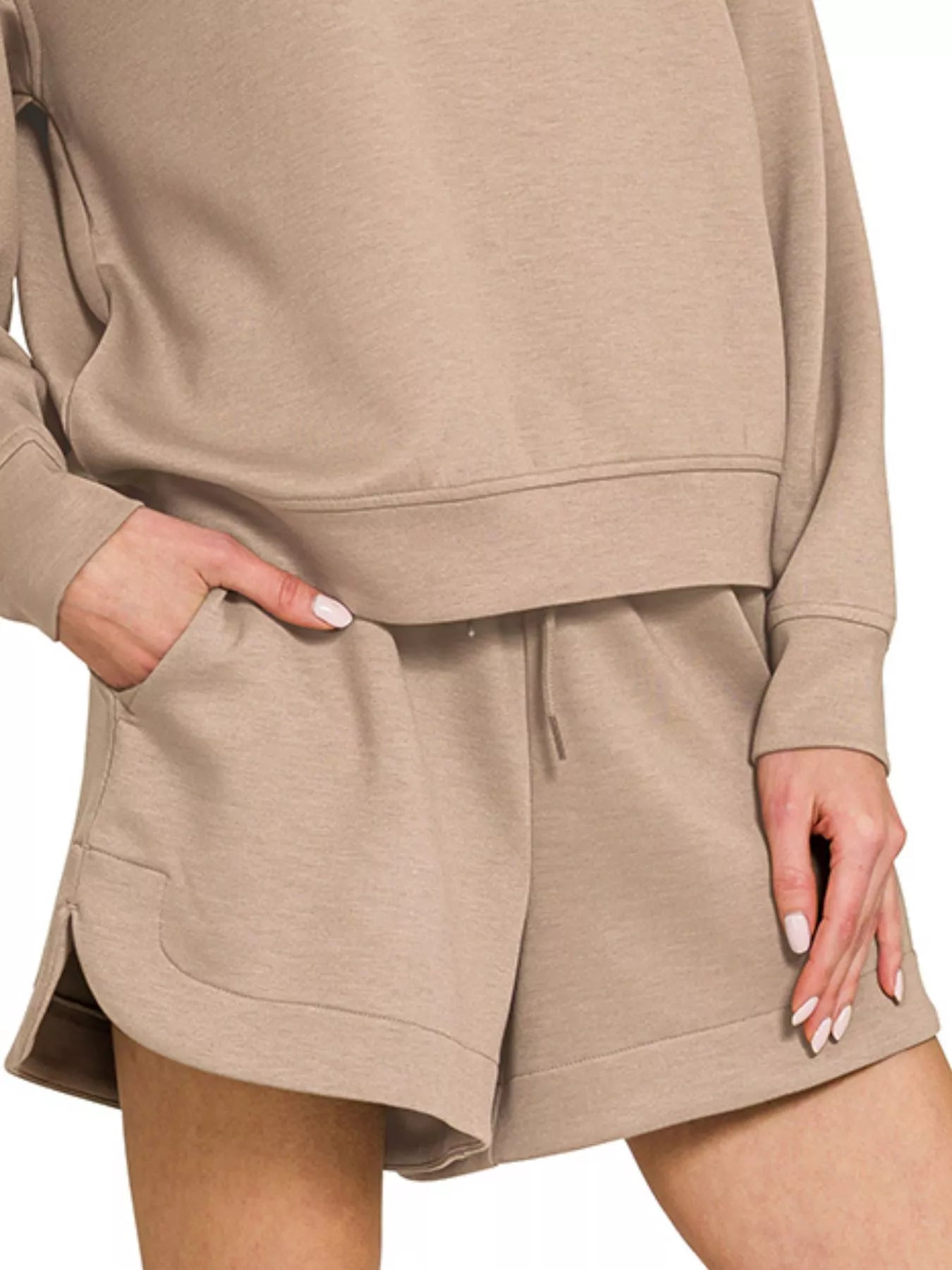 Fashorio Zenana Scuba Long Sleeve Sweatshirt and Shorts Set