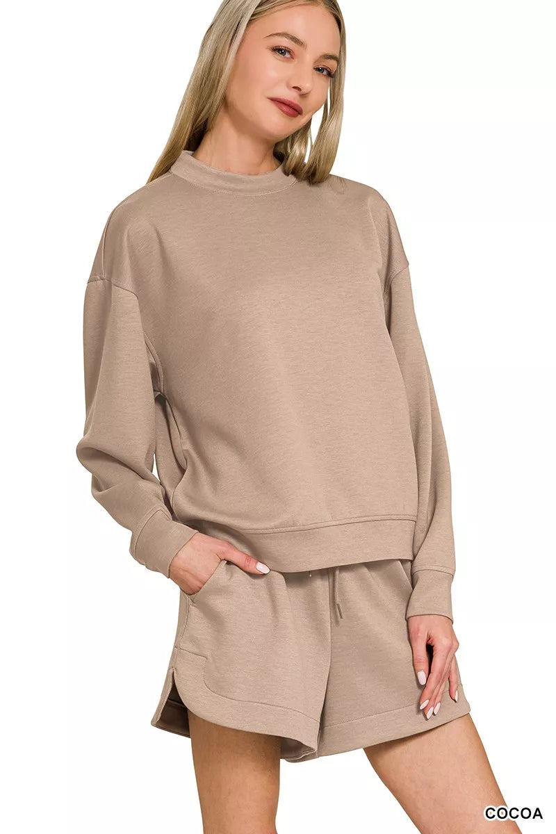 Fashorio Zenana Scuba Long Sleeve Sweatshirt and Shorts Set