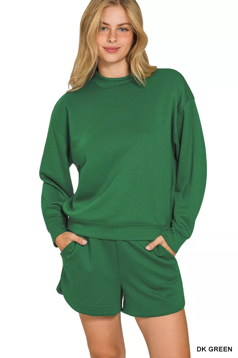 Fashorio Zenana Scuba Long Sleeve Sweatshirt and Shorts Set