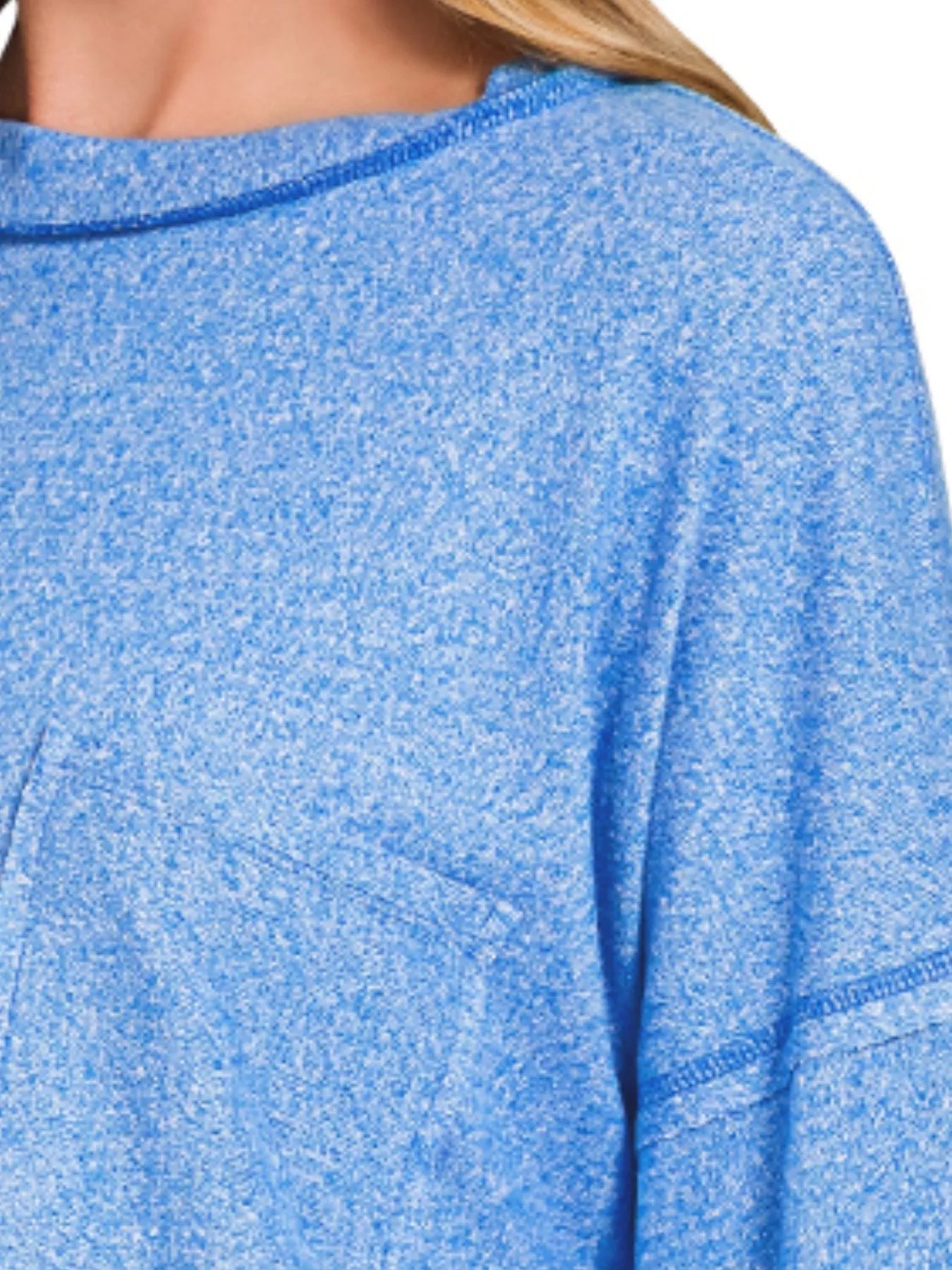 Fashorio Zenana Soft Melange Hacci Round-Neck Long Sleeve T-Shirt