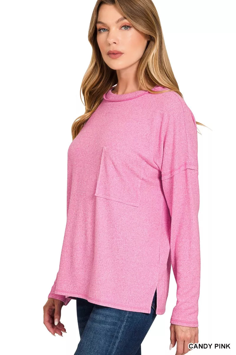 Fashorio Zenana Soft Melange Hacci Round-Neck Long Sleeve T-Shirt