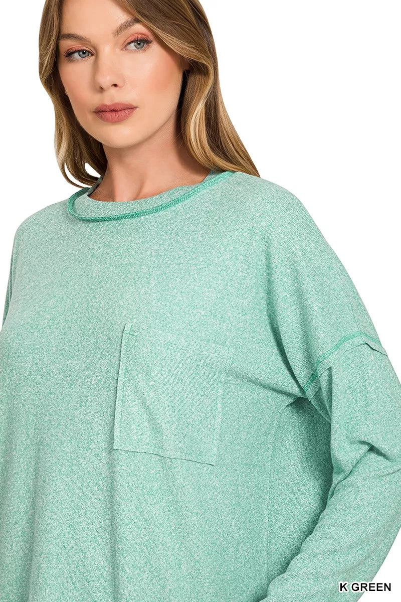 Fashorio Zenana Soft Melange Hacci Round-Neck Long Sleeve T-Shirt
