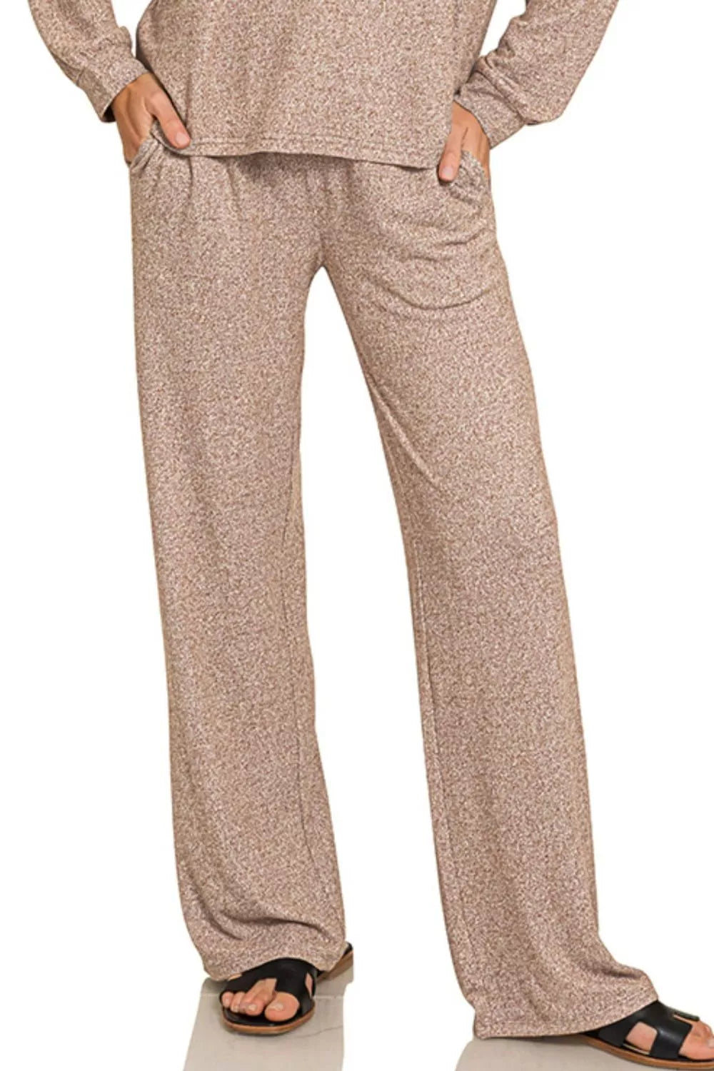 Fashorio Zenana Soft Melange Long Sleeve Tee & Pants Set