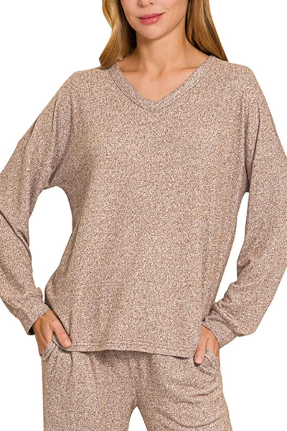 Fashorio Zenana Soft Melange Long Sleeve Tee & Pants Set