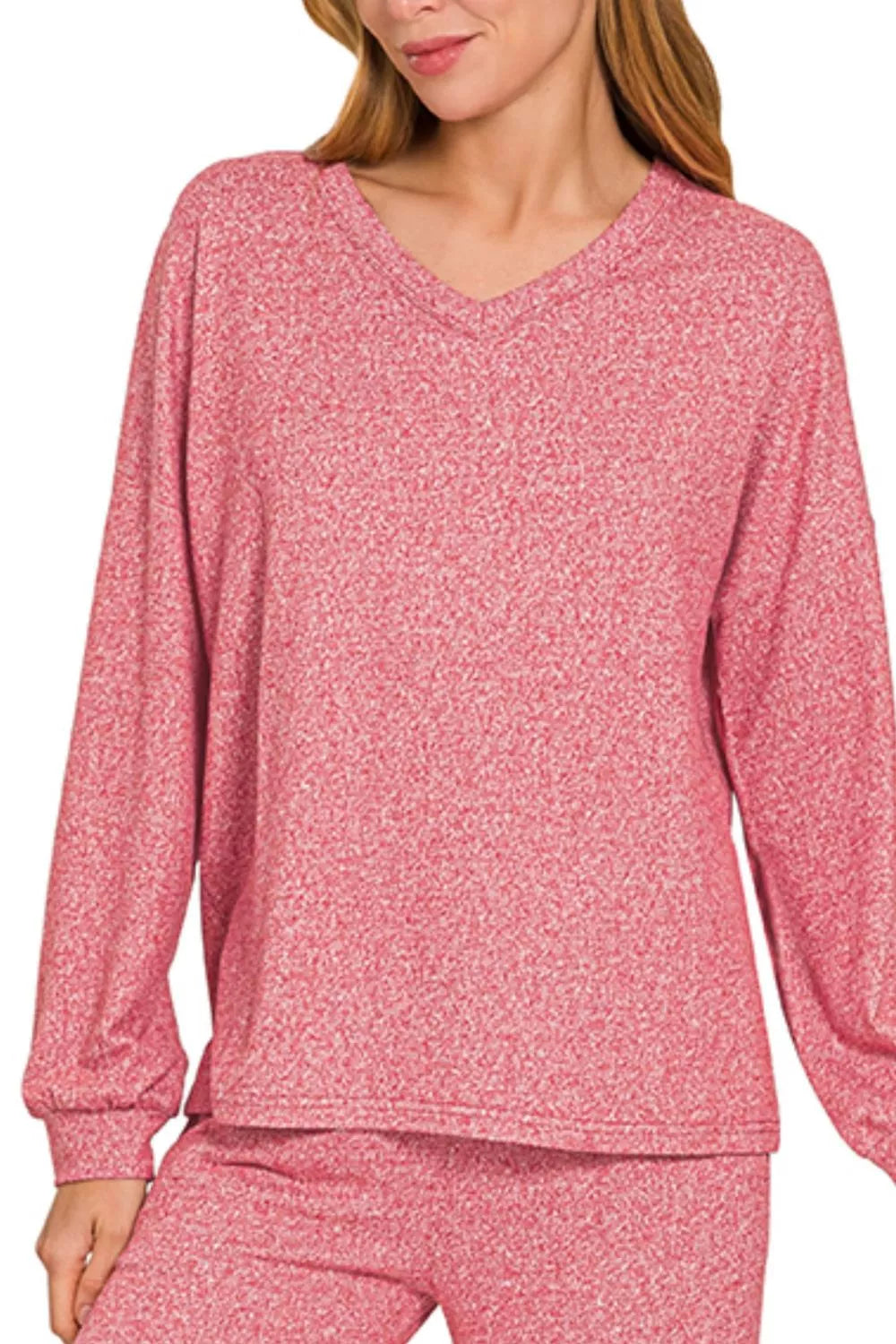 Fashorio Zenana Soft Melange Long Sleeve Tee & Pants Set