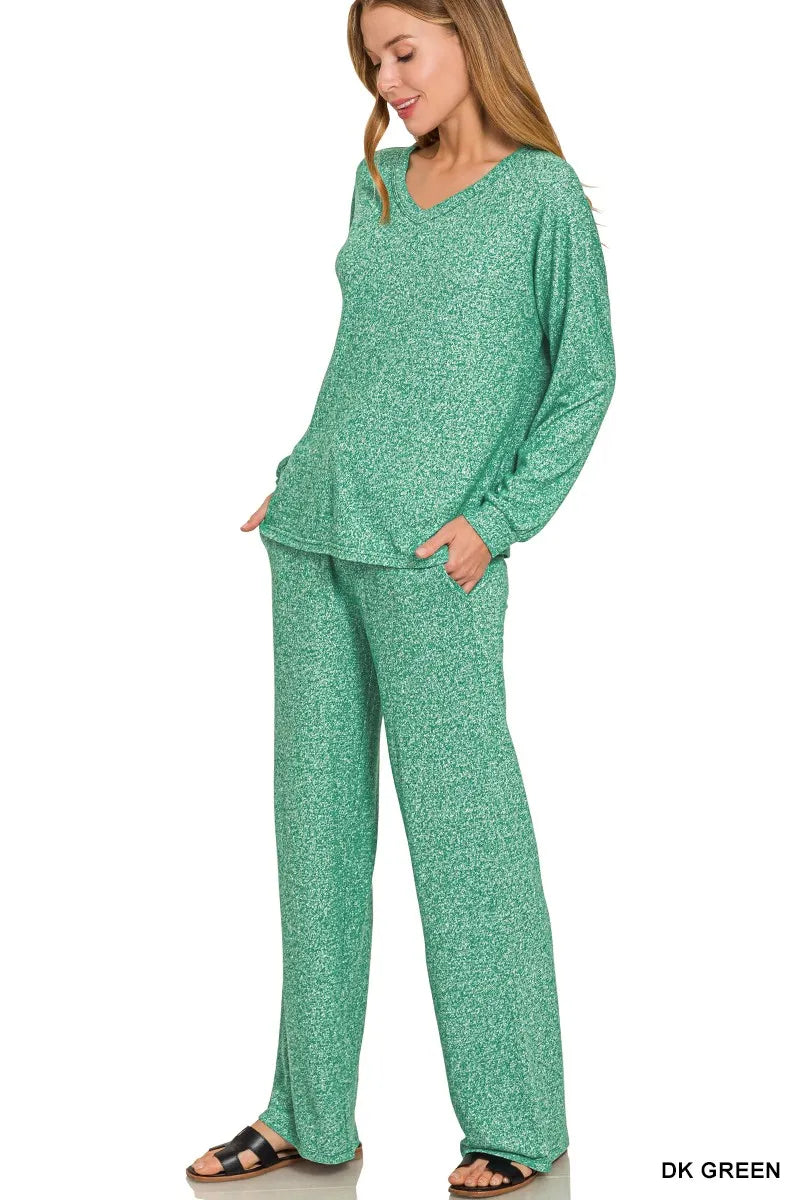 Fashorio Zenana Soft Melange Long Sleeve Tee & Pants Set