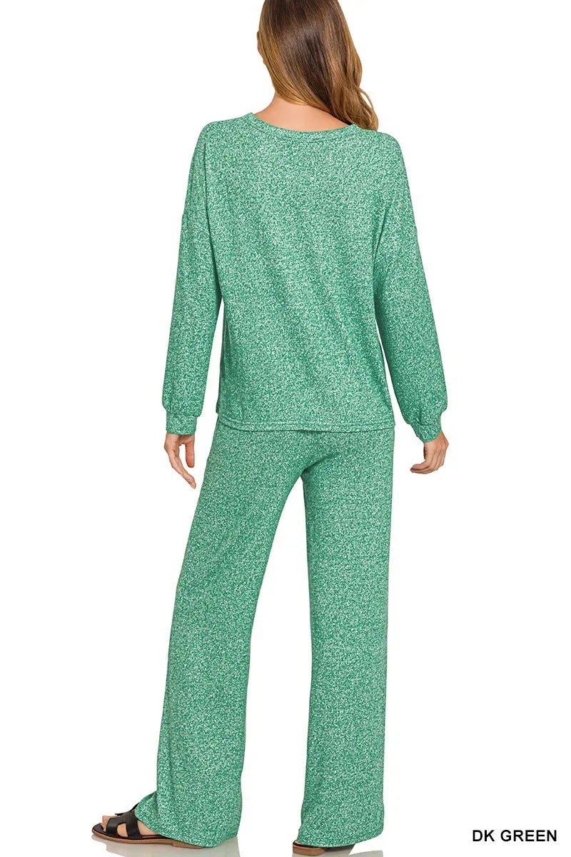 Fashorio Zenana Soft Melange Long Sleeve Tee & Pants Set