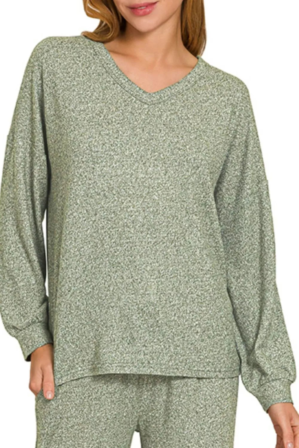 Fashorio Zenana Soft Melange Long Sleeve Tee & Pants Set