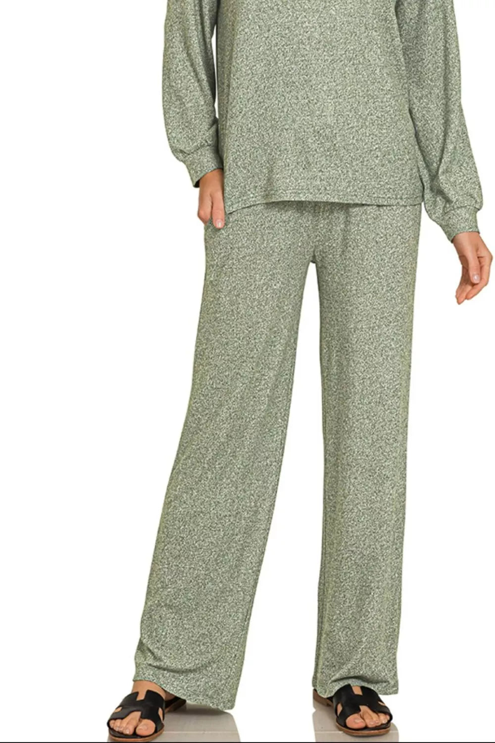 Fashorio Zenana Soft Melange Long Sleeve Tee & Pants Set