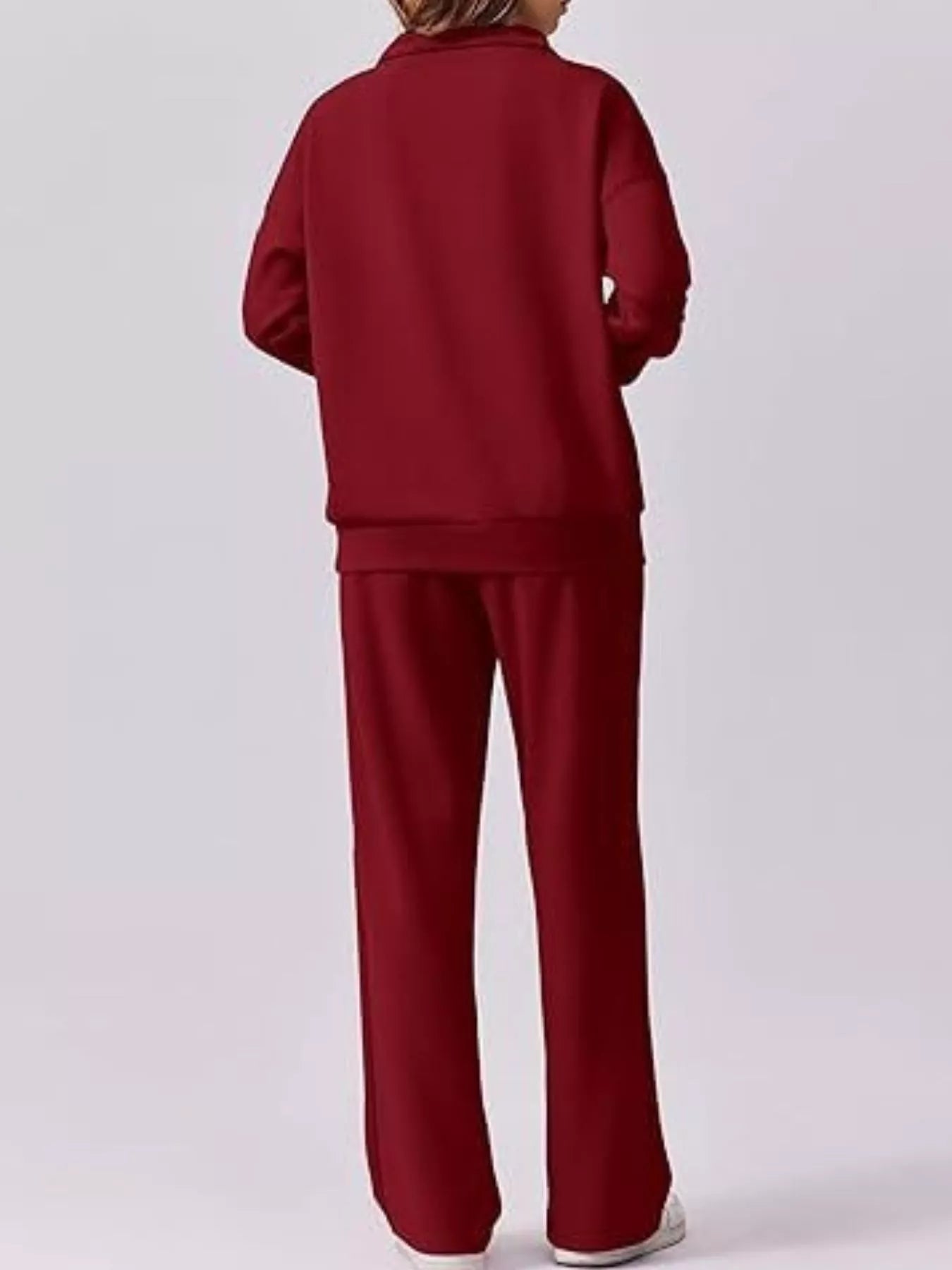 Fashorio Zip Collar Dropped Shoulder Top and Pants Set