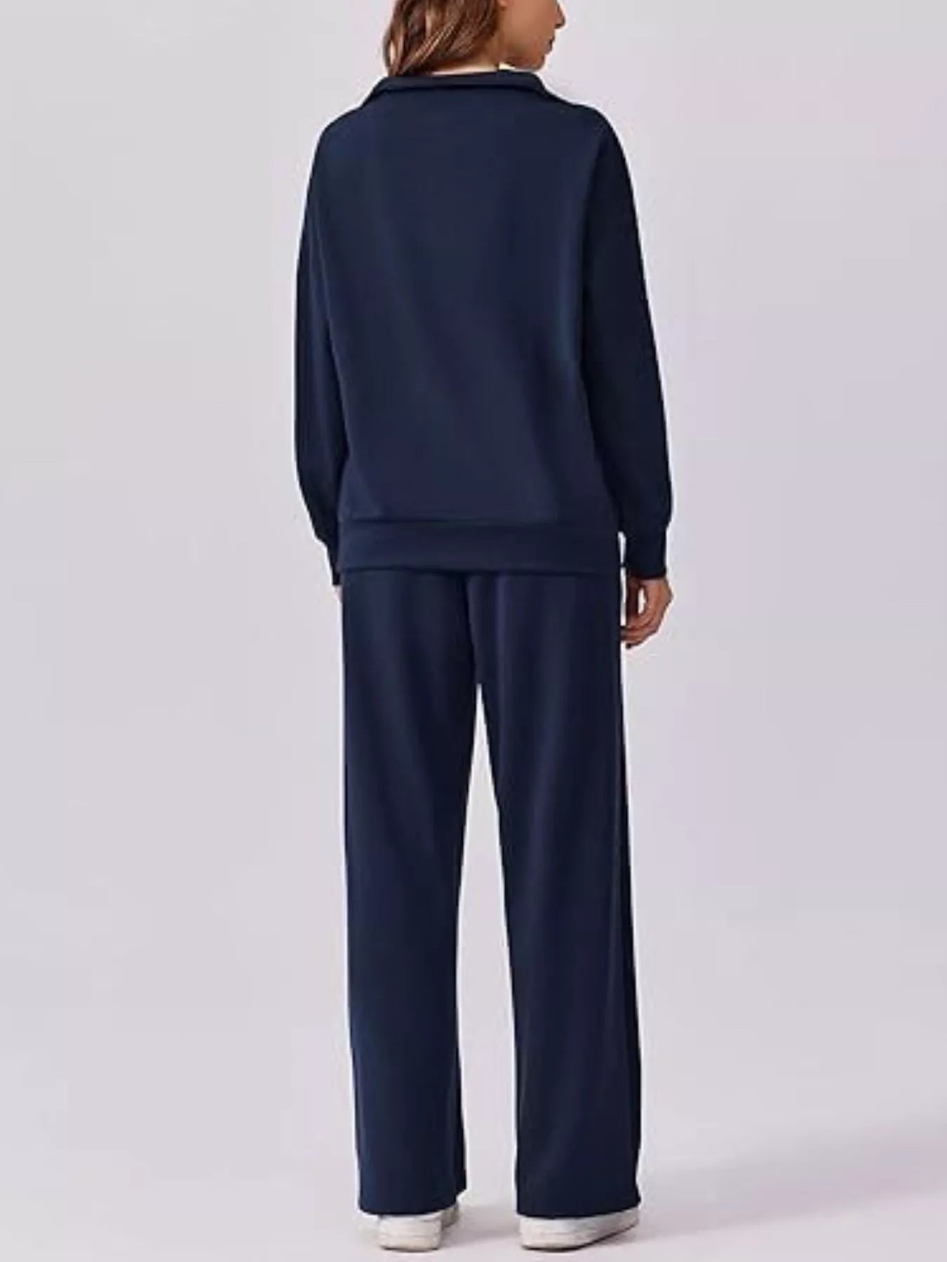 Fashorio Zip Collar Dropped Shoulder Top and Pants Set