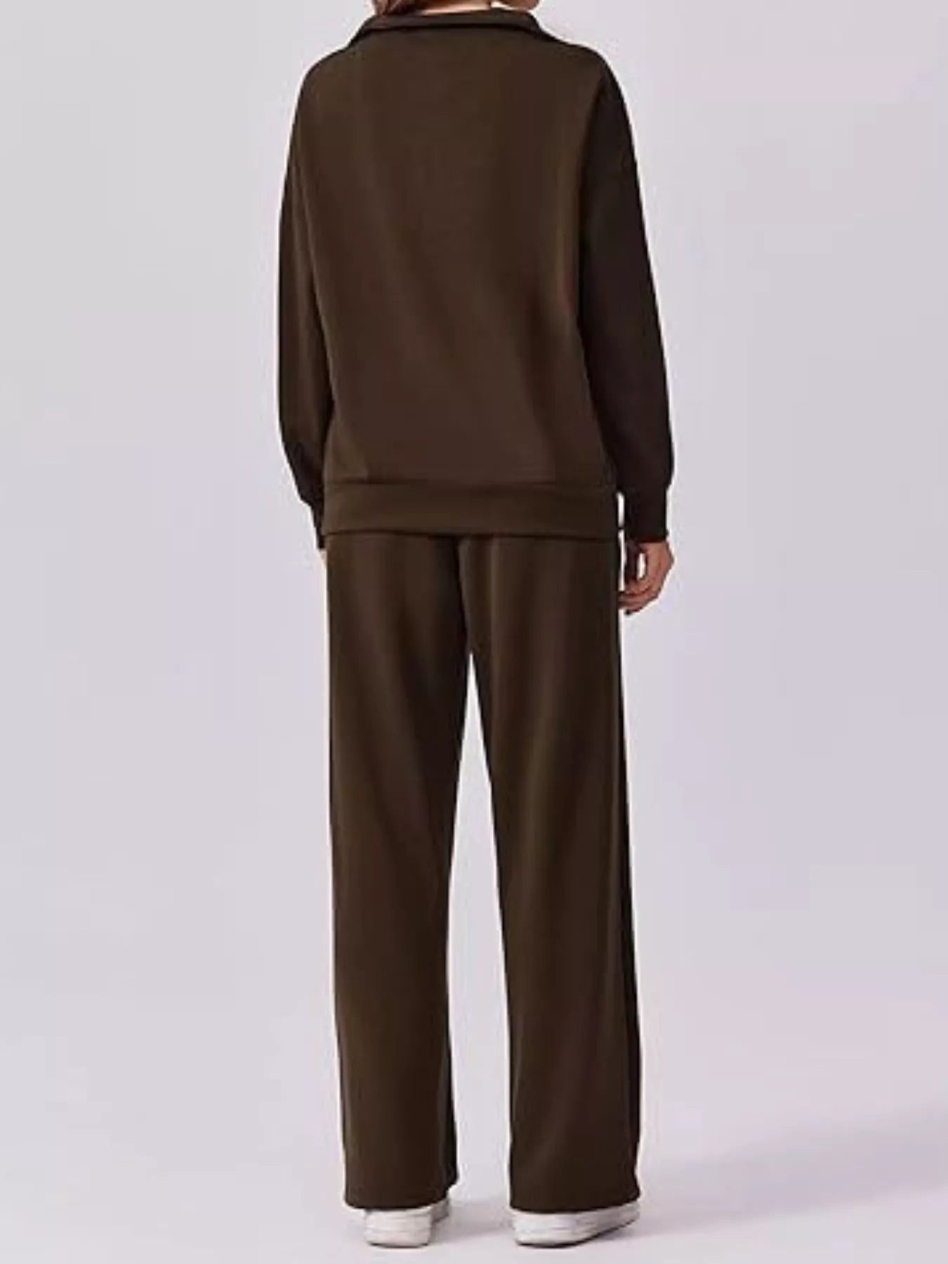 Fashorio Zip Collar Dropped Shoulder Top and Pants Set