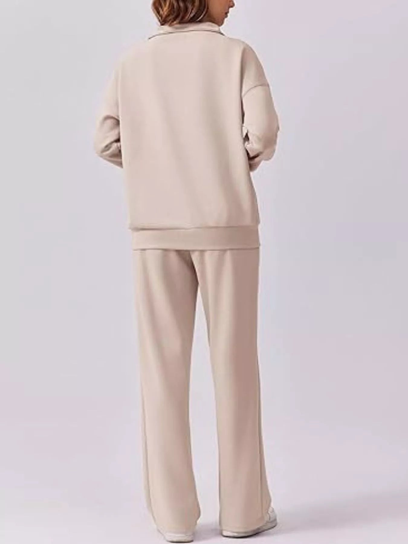 Fashorio Zip Collar Dropped Shoulder Top and Pants Set