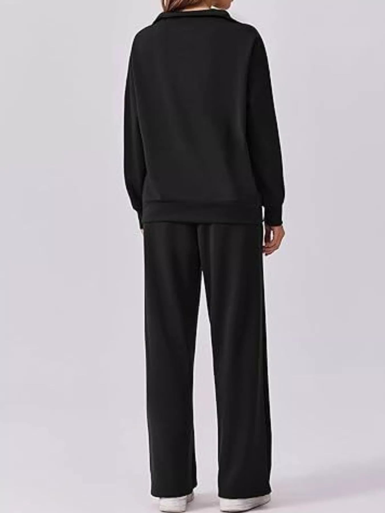 Fashorio Zip Collar Dropped Shoulder Top and Pants Set