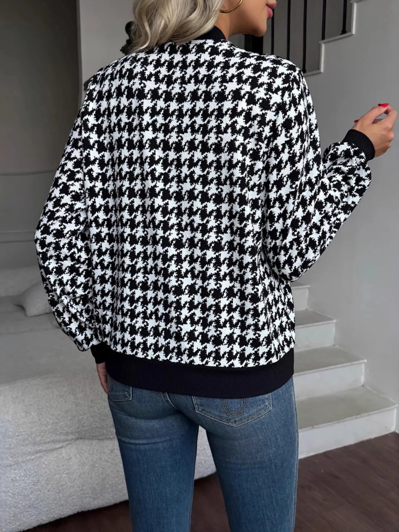 Fashorio Zip Up Houndstooth Pattern Jacket