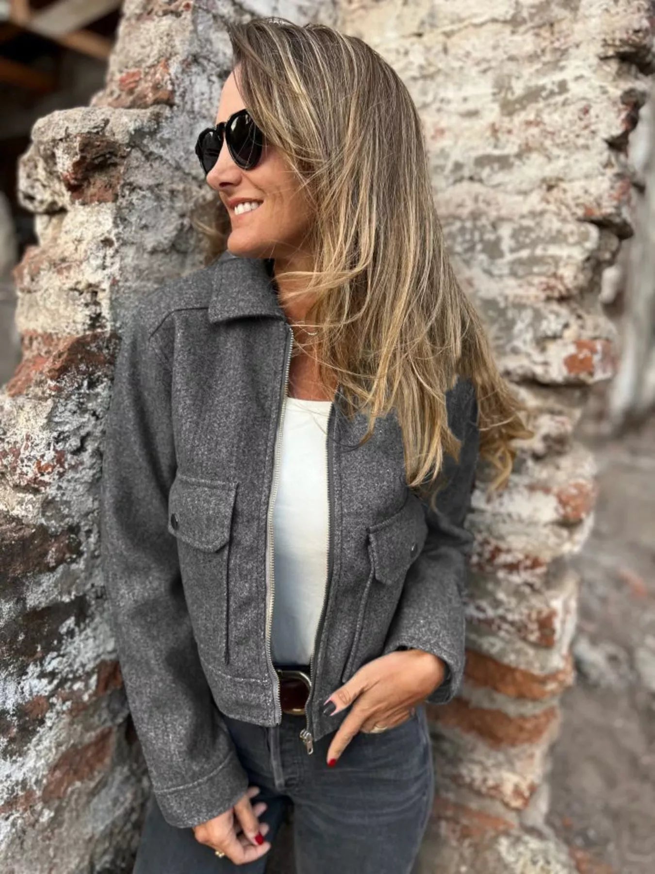 Fashorio Zip Up Long Sleeve Jacket with Pockets – Casual Outerwear