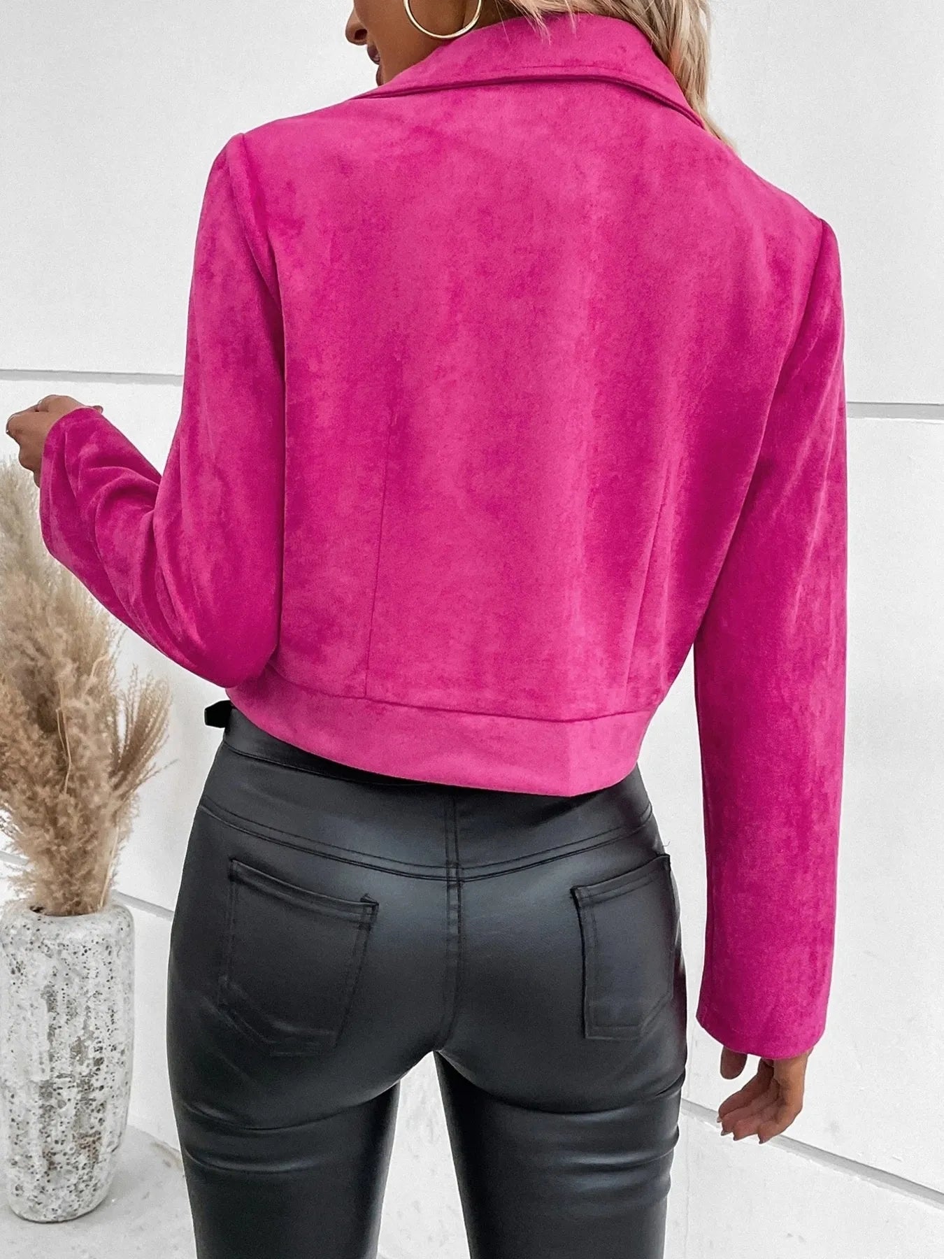 Fashorio Zip Up Suede Cropped Moto Jacket