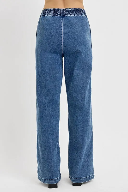 RISEN Plus Size Elastic Waist Wide Leg Jeans – Relaxed Fit Denim - Fashorio