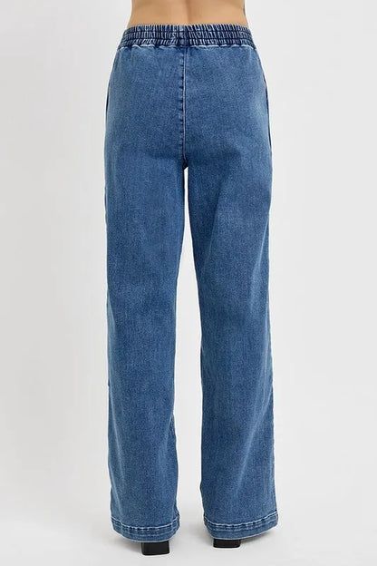 RISEN Plus Size Elastic Waist Wide Leg Jeans – Relaxed Fit Denim - Fashorio