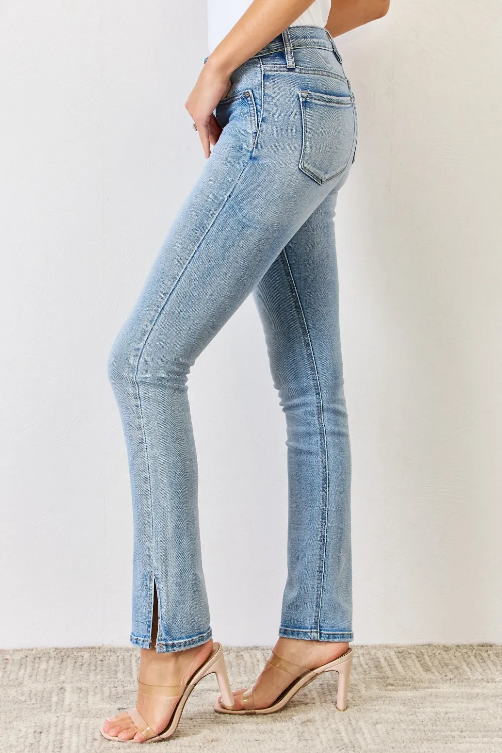 Bootcut jeans side profile showing flare leg