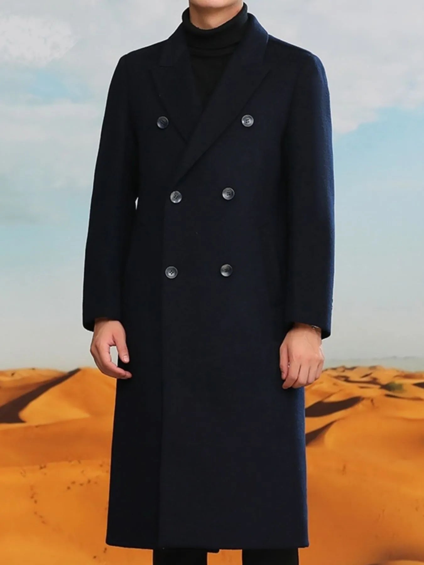 Men's Plus Size Double-Breasted Long Wool Coat - Fashorio