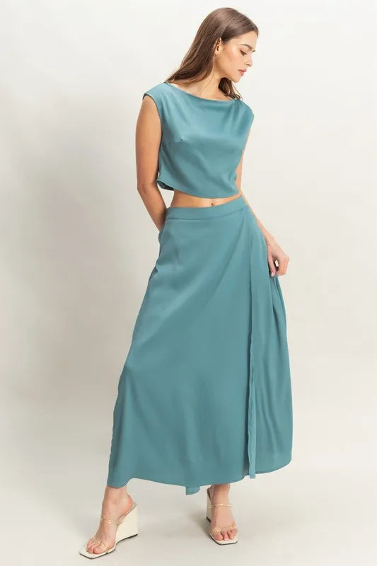 HYFVE Sleeveless Top and Maxi Skirt Set DUSTY BLUE - Fashorio