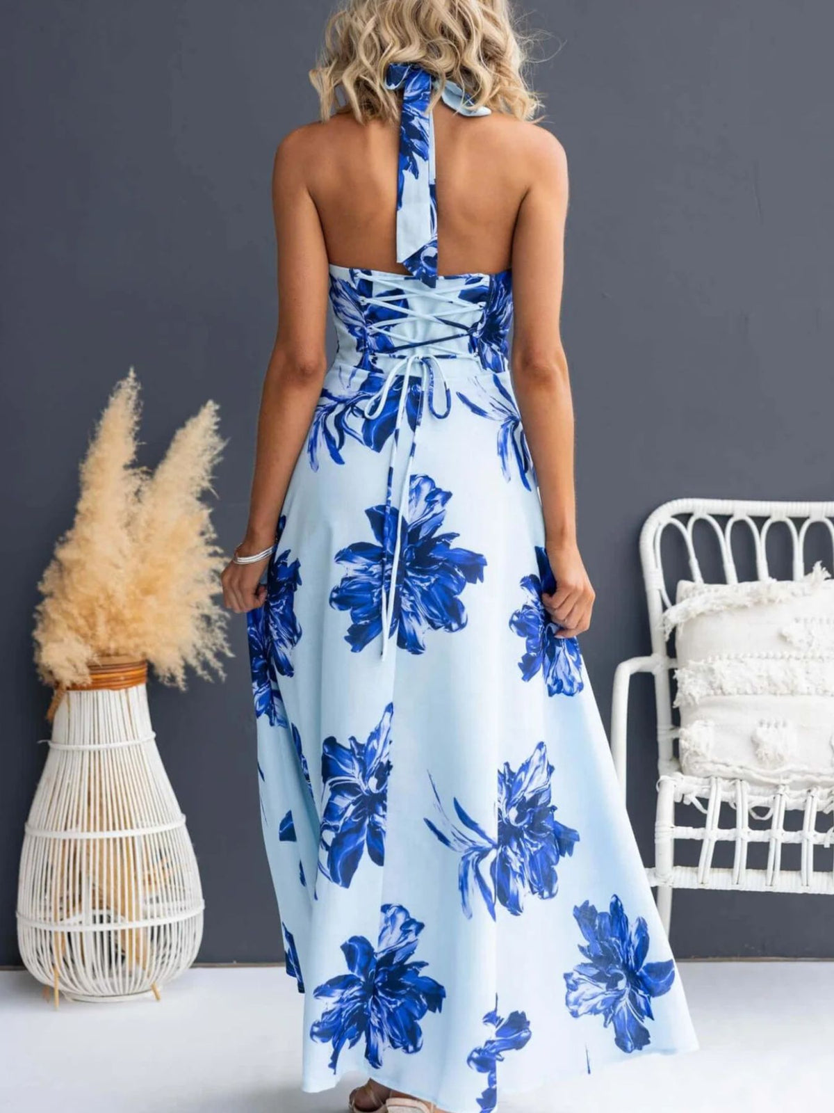 Floral halter neck maxi dress view 18