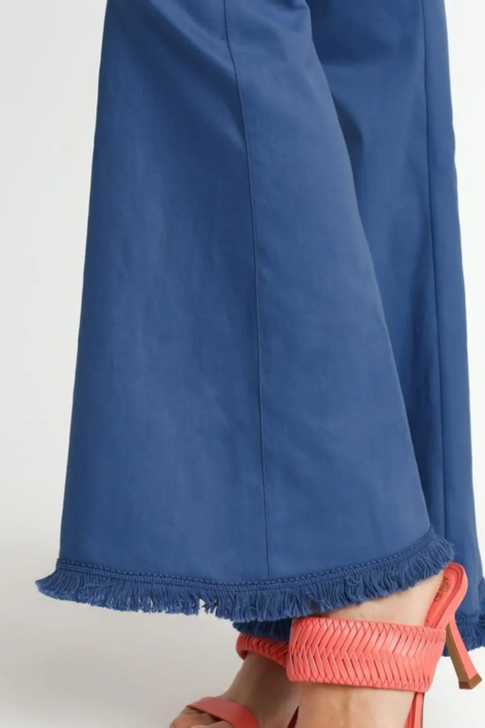 Umgee Full Size Wide Flare Leg Stretch Pants with Frayed Hem Plus Size - Fashorio